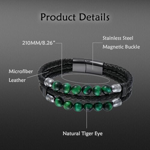Pulsera trenzada de cuero para hombre con piedras Ojo de Tigre miniatura 3