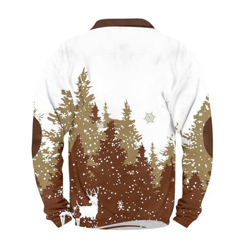 Christmas Sweatshirts for Men Quarter Zip with Elbow Patches Polo Shirts Vintage Xmas Slim Pullover Tops2