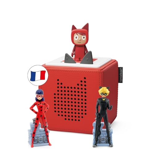tonies Coffret Toniebox Miraculous Rouge, 2 Figurines Ladybug et Chat Noir + 1 Figurine Créatif, boîte à Histoire et Musique pour Enfant 3-7 Ans, conteur d'histoire Robuste &amp; Facile à Utiliser