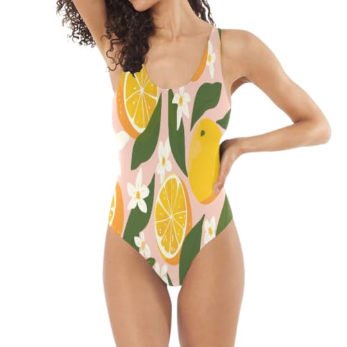 Maillot de bain une pièce jaune agrumes monokini gainant femme pour camoufler les petits complexes