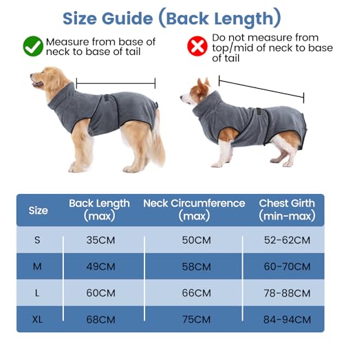 PETTOM Hunde-Bademantel Mikrofaser Hundehandtuch Schnell Trocknend mikrofaser Handtuch Super Saugfähig Komfortabel und mit Verstellbaren Trägern für Große Mittelgroße und Kleine Hunde, Grau (XL)