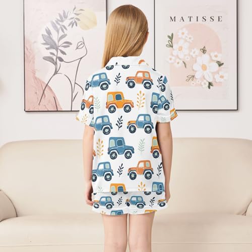 ALAZA Cute Road Car Truck Pajamas Satin Pajama Set Short Sleeve Button Down Sleepwear4