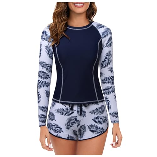 Segelbekleidung DamenBadeshirt Damen Rash Guard Langarm Modest Surfanzug Segelbekleidung Bauchweg Schwimmshirt Schnelltrocknend Surf Shirt Kurzarm Bademode Wassersport Blau L