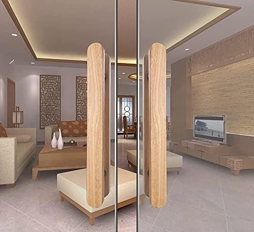 Door Handle Glass Door Pull Handle Solid Wood, Rustic Two-Side Sliding Barn Door Handle Bar for Sauna Room, Exterior Interior Push Door Handle Set