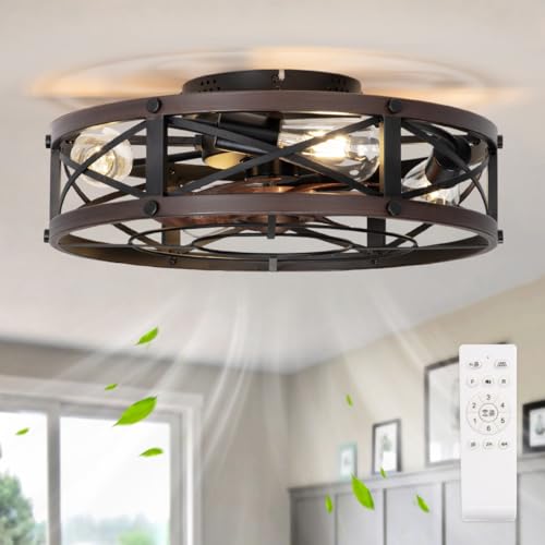 19" Caged Low Profile Ceiling Fan with Light - image 1