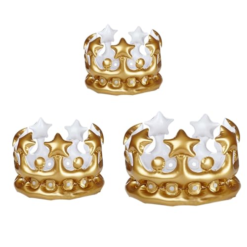 EPCDBBRT 3 Pieces Inflatable Crown Gold Adults Birthday Crown Star Decoration Noble & Festive Easy To Use