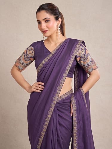Image of Women's Saree with Heavy Embroidered Blouse & Border, Designer saree for Women