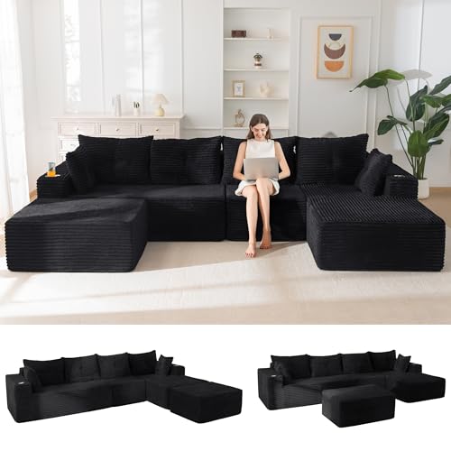 Image of MAXYOYO Boneless Couch, 132 inch U-Shaped Modular Sofa, Right-Facing Chaise