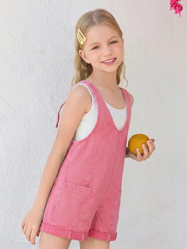 Image of Haloumoning Girls Denim Overall Shorts Kids Summer Adjustable Straps Jumpsuits Jeans Shortalls 5-14 Years