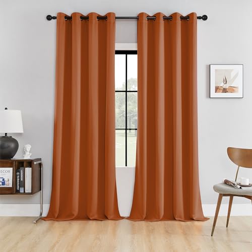 Image of HUTO Blackout Curtains and Drapes for Bedroom - Extra Long Room Darkening Thermal Insulated Solid Window Antique Copper Grommet Draperies for Living Room (Rust, 1 Pair, 52 x 96-Inch)