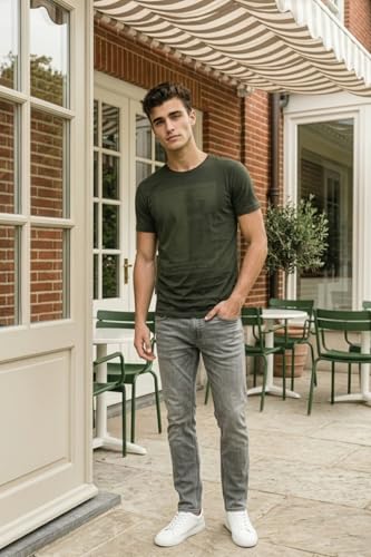 Image of Louis Philippe Men's Slim Fit Signature Graphic Print Premium Breathable Cotton, All Day Comfort Half Sleeve Crew Neck Tshirt