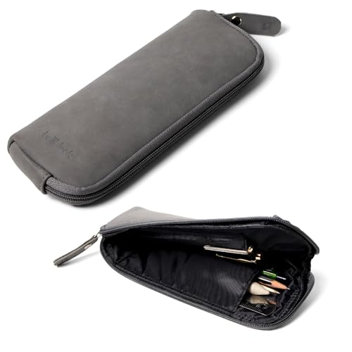 Image of Bellblock Premium Stationery Case & Pencil Pouch | Aesthetic Pencil Case for School /Office | Sleek Portable Pen Organizer | Compact Pen Pouch | Vegan Leather (Grey)