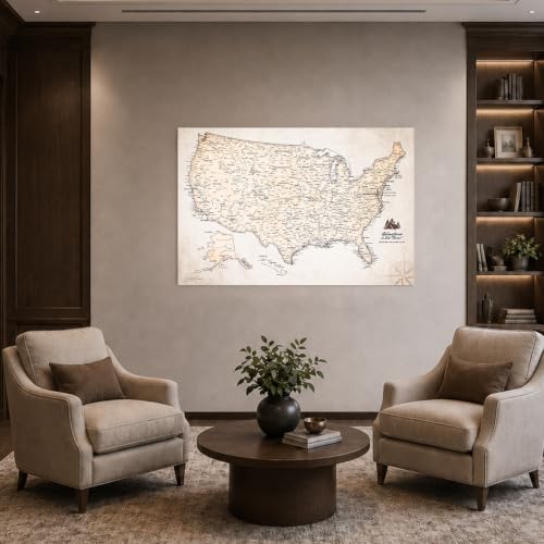 Image of IPIC Vintage US Travel Map with Pins, Push Pin Travel Map USA, Size42x28 in