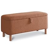Boucle Storage Ottoman Bench for Bedroom end of Bed, Sherpa Upholstered Shoe Seat Storage Beach for Entryway Bed Foot, Rectangle Cushion Padded Blanket Chest Cute for Living Room, Burnt Orange