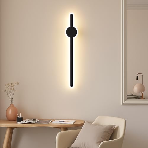 Image of SINOMAN Contemporary LED Black Wall Light Vertical Metal Wall Lamp Soft & Bright LED 3 Step Color Changing, Ambient Lighting Ideal for Living Room, Bedroom, Hallway, Bathroom and Home Decoration