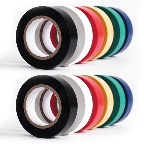 Image of MoHern 12 Pack Electrical Tape Colors, 3 /4 in x 65 ft, Voltage Level 600V Colored Tape Rolls, Colored Tape for Labeling, Electrical Tape Waterproof for Home Auto Circuit Wiring