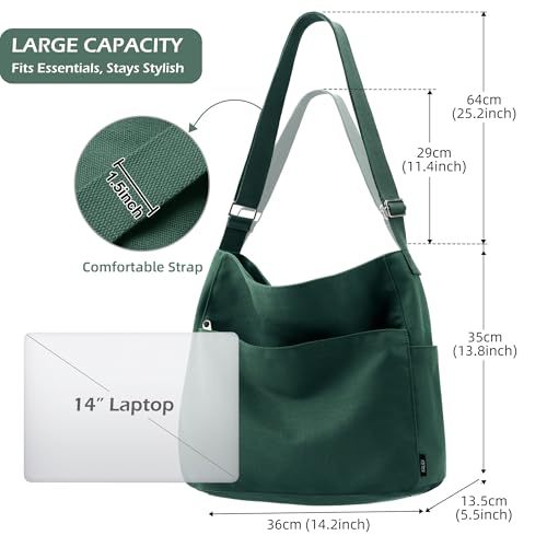 Image of KALIDI Canvas Tote Bag Zipper Large Crossbody Shoulder Bag Messenger Bag