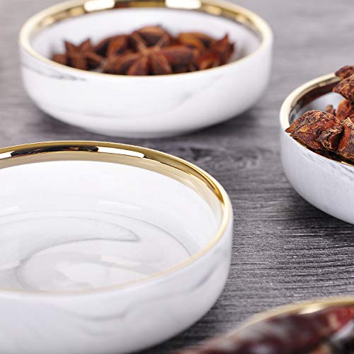 Vanenjoy 3.5 Inches Marble Porcelain Side Dish Bowl Seasoning Dishes Soy Dipping Sauce Dishes-Set Of 4, White With Gold Rim #TOP4