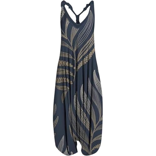 SSLLH Damen Jumpsuit Boho Lang Druck Ärmellos Vintage Sommerhose für Frauen Casual Lose Leichte Einteiler Rompers Mädchen Sommeroverall Haremshose, Grau, XL SSLLH Damen Jumpsuit Boho Lang Druck Ärmellos Vintage Sommerhose für Frauen Casual Lose Leichte Einteiler Rompers Mädchen Sommeroverall Haremshose, Grau, XL
