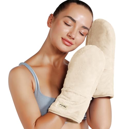 Image of REVIX Microwavable Heating Mittens for Cold Hands, Hand Warmer, Beige | Cordless Microwave Hand Warmer Mittens With Moist Heat Comfort For Fingers, Hands And Daily Relaxation, 1 Pair