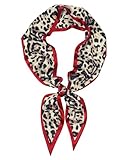 Mesovor Leopard Head Scarf Hair Neck Scarves for Women, Fashion Purse Bag Scarfs | Long Thin Satin Headscarf Headbands (Red-edged Leopard)