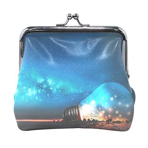 Preisvergleich Produktbild Galaxy Kid mit Glühbirne, Ledergeldbörse für Frauen und Mädchen, Münzschließe, Geldbörse mit Kiss-Lock