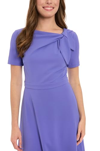 Image of London Times Women's Women's Bow Neckline A-line Midi - Short Sleeve Evening Party Cocktail Dress