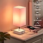 Ambimall Touch Control Table Lamp with 2 USB Charging Ports, 3 Way Touch Lamps Beside Desk, Nightstand Lamp for Bedrooms Living Room, Pink Shade with White Base, LED Bulb Included(Pink) - Image 3