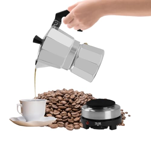 QUIOTUIR Cafetière Expresso avec Plaque Chauffante Électrique Capacité de 3 Tasses Cafetière Italienne Moka Express Aluminium Température Réglable Cafetiere...