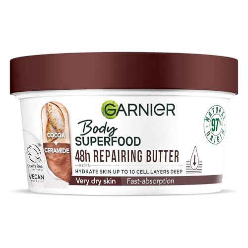 Garnier Body Superfood Repairing Body Butter With Cocoa & Ceramide Body Butter for Very Dry Skin Vegan Formula Approved by Cruelty Free International 300ml