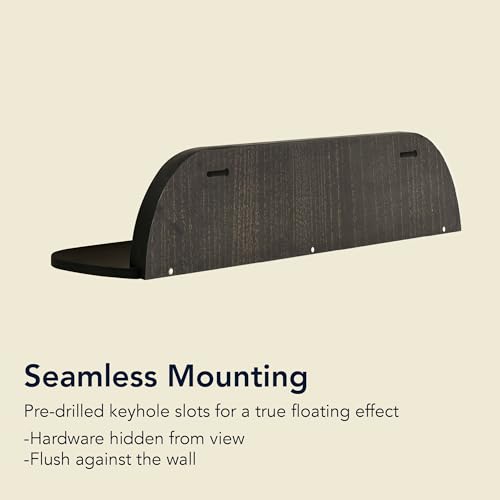 Image of Black Floating Wall Shelf Set of 2, Wall Mounted Rustic Farmhouse Solid Wood Shelves - Modern for Bedroom, Bathroom, Living Room, Kitchen Decor & Storage