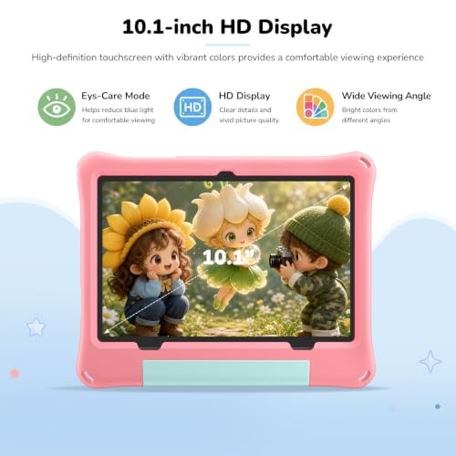 Image of Kids Tablet, Android 16 Tablet for Kids 10 inch with Keyboard, Mouse, EVA Case Pen (Pink) 30GB RAM 64GB ROM 1TB TF Card Expandable for Toddler Children, Parental Control, Dual Camera, WiFi, Gift