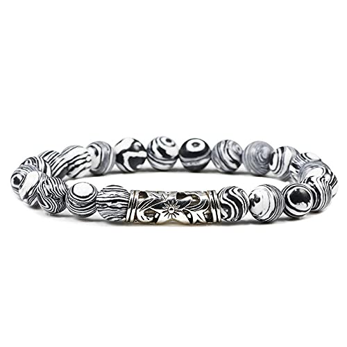 Natural 8mm Beaded Bracelet Couple Tiger Eye Weathered Lava Stone Classic Black White Charm Bracelets Women Men Jewelry-grey mal