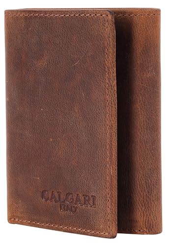 CALGARI Leather Trifold Wallets For Men | RFID Blocking | Premium Buffalo Oily Leather | Vintage Luxury Gift For Men | Front Pocket Wallets | 1 ID Window | 8 Credit Card Pockets
