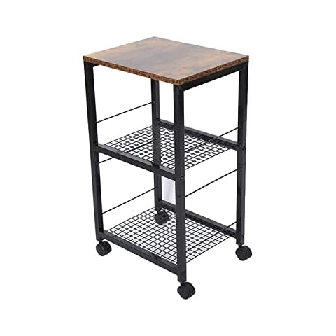3 Tier Rolling Cart, Kitchen Carts on with Storage and Solid Wood Top, Narrow Places ,Multifunctional Utility Shelves for Kitchen, Bathroom, Living Room, Bar, Office (A) Cover
