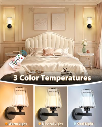 Image of Adetu 10.4 Inch Crystal Wall Sconces Set of 2, Battery Operated Wall Sconce | 10000mAh Dimmable Magnetic Bulbs and Remote, 5%-100% Dimmable, RGB Rechargeable Wall Lamp for Bedroom Living Room Decor