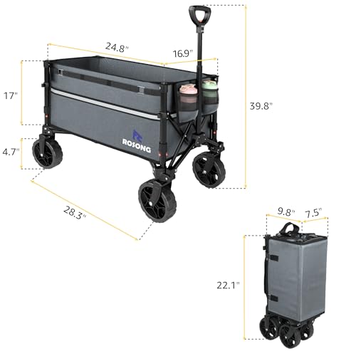 Image of ROSONG Collapsible Wagon Cart with Wheels Foldable - Folding Utility Heavy Duty Wagons Carts for Grocery Sports Garden Shopping Camping Grey