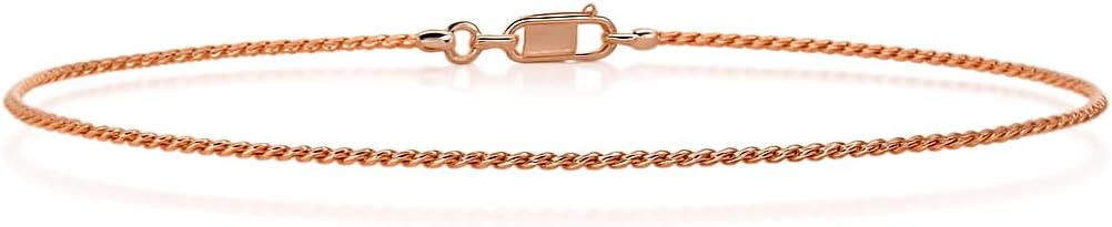 IceCarats 14K Solid Rose Gold 0.8mm Dainty Cable Chain Rolo Link Bracelet Anklet 10 inch Diamond Cut For Her