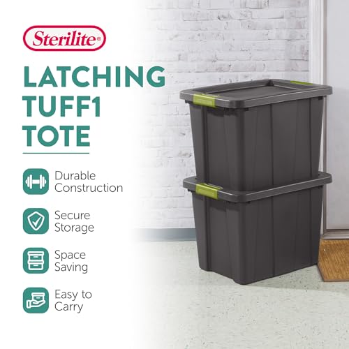 Image of Sterilite Latching Tuff1 Tote Containers w /Lids, 18 Gallon, 6-Pack | Flat Gray, Large Plastic Storage Bins - Heavy-Duty Stackable Organizer Boxes for Home, Office, Basement, Closet, & Garage