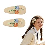 2Pcs Vintage Embroidered Flower Hair Clips，Cute Beige Floral Snap Barrettes, Boho Hair Accessories for Women, Decorative Barrettes for Bangs, Half-Up Hairstyles & Everyday Wear