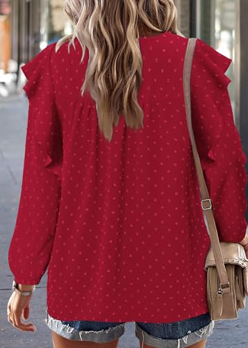 BETTE BOUTIK Womens Boho Fall Long Sleeve Shirts Crewneck Dressy Casual Blouses Trendy Flowy Tops