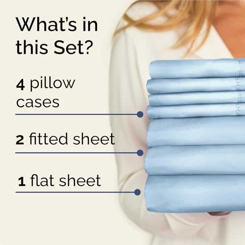 Image of Split King 7 Piece Bed Sheet Set - Comfy, Breathable & Cooling - Baby Blue
