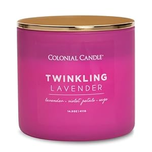 Colonial Candle Pop of Color Twinkling Lavender 14.5 Oz Scented Matt Glass Jar Candle, Three Premium Cotton Wicks