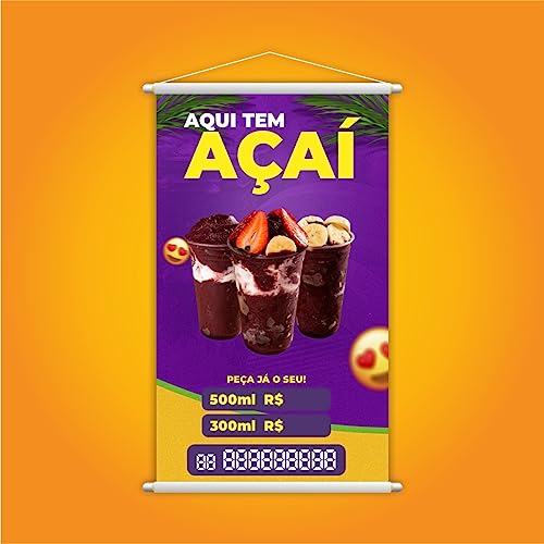Banner Aqui Tem Açaí Preço Tamanhos Tele Entrega Grande