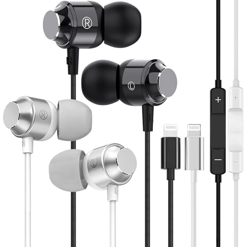 (2Pack) Wired Headphones for iPhone Earbuds with Lightning Connector (Built-in Microphone & Volume Control) Wired Ear Buds Earphones Compatible with iPhone 14 13 12 11 Pro Max/X XS Max XR/8 7 Plus