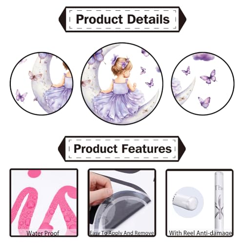 Vinilos Decorativos PLIGREAT 2 Hojas Luna Morada Mariposas miniatura 5
