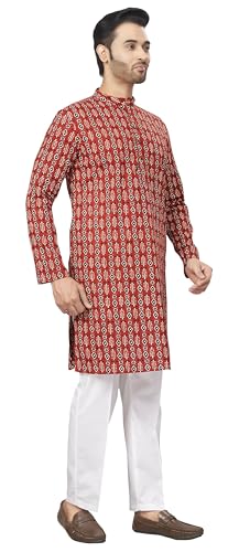 Image of Studio Shringaar Men 100% Cotton Relaxed Fit Block Printed Knee Length Kurta (187)