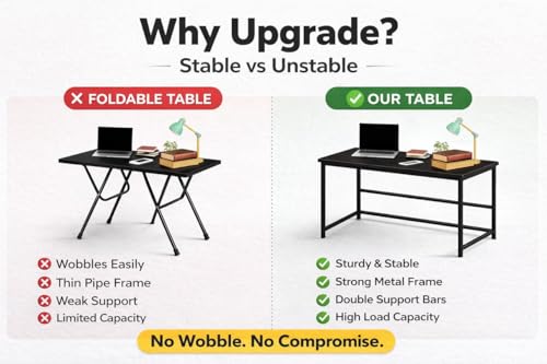 Image of Portable Wood & Metal Computer Desk | Modern Writing Table | Stylish Multipurpose Study Table Best for Home, School, Office Work & More | Ideal for Kids & Adults (Black)