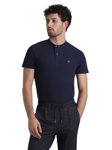 Image of Jack & Jones Men's Cotton Blend Henley Style Solid Slim Fit T-Shirt