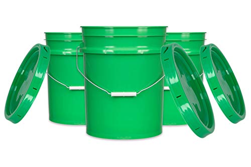 House Naturals 5 Gallon Plastic Bucket Food Grade BPA Free, 90mil Green Pail with lids (Pack of 3